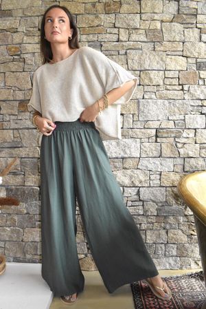 Basso Shirring Wide Leg Pant Deep Moss